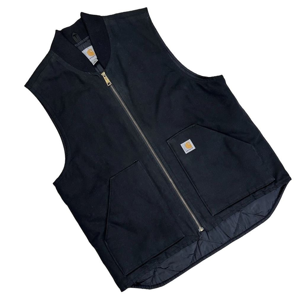 Carhartt VO1-BLK Vest Black Duck Canvas Jacket Lined Relaxed Men Size L Tall